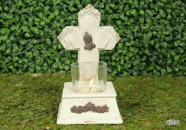 Grablicht Kreuz mit Glas