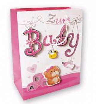 Geschenktasche und Glückwunschkarte in einem!  BABY rosa