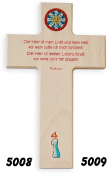 Buchenholzkreuz groß "Der Herr ist mein Licht"