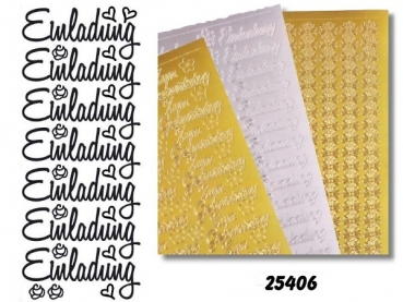 Sticker goldfarbig EINLADUNG 24 x 10 cm MEYCO
