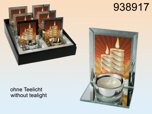 Teelichthalter mit Spiegel und Kerzendekor
