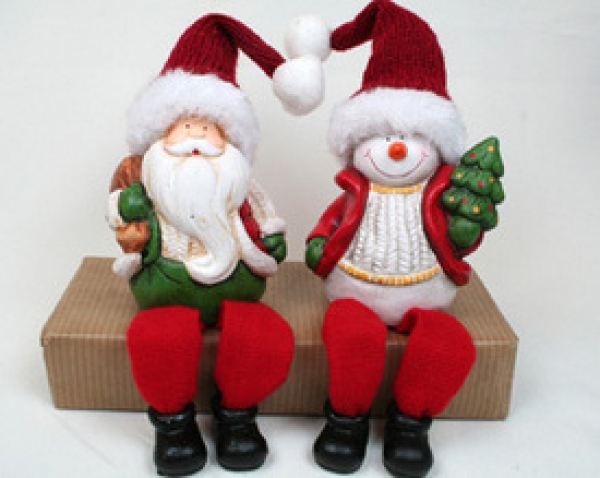 Kantensitzer mit Stoffbeinen Weihnachtsmann oder Schneemann