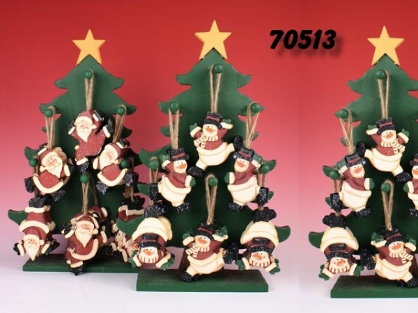 Lustige Holzfiguren mit Anhänger Weihnachtsmann und Schneemann
