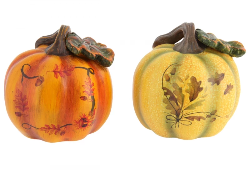 Kürbis aus Steinzeug 10,5cm mit Deko