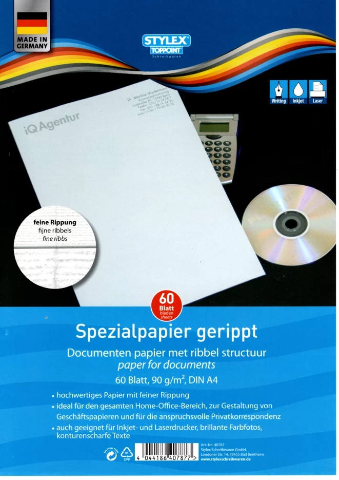 Feines geripptes Spezialpapier 90g/qm 60er-Pg.