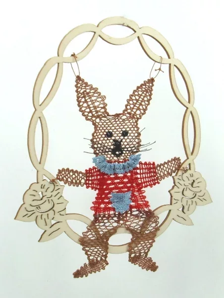 Klöppelbrief Schaukelhase für gewellten Ovalrahmen