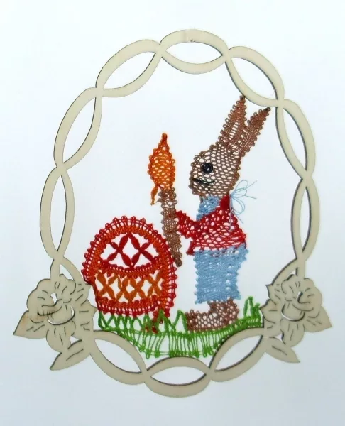 Klöppelbrief Malerhase für gewellten Ovalrahmen