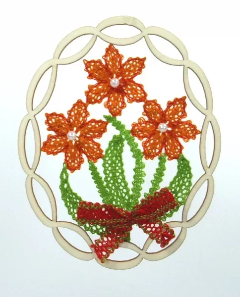 Klöppelbrief Blumen für gewellten Ovalrahmen