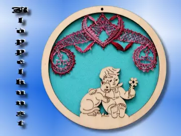 Klöppelbrief für Mobilering mit Figur