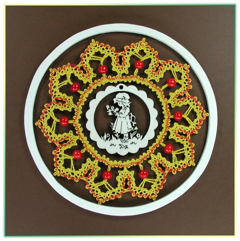 Klöppelbrief für Rundrahmen 3er