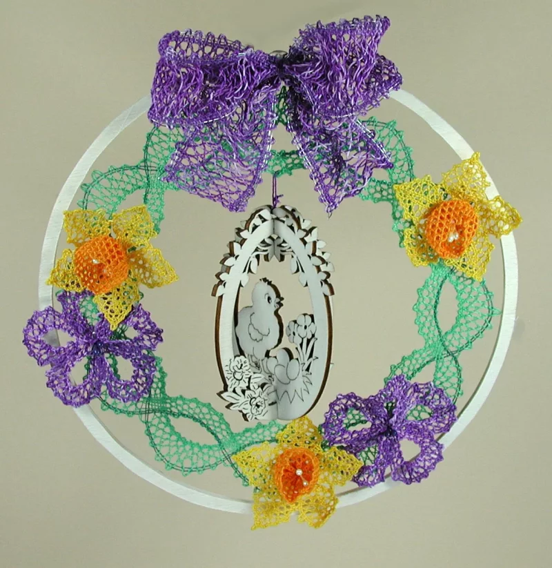 Klöppelbrief für Osterkranz mit Blüten