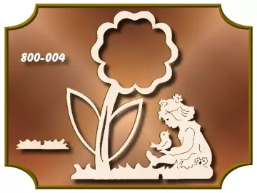 Klöppelrahmen Blume mit sitzendem Mädchen