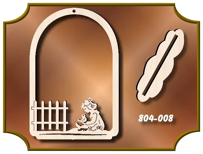 Klöppelrahmen Bogen mit Mädchen am Zaun