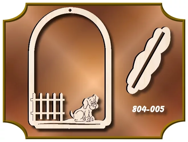 Klöppelrahmen Bogen mit Hund am Zaun