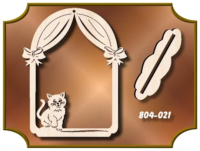 Klöppelrahmen Bogen mit Vorhang und Katze