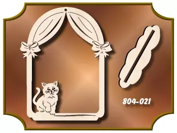 Klöppelrahmen Bogen mit Vorhang und Katze