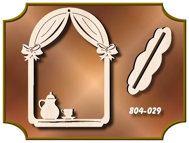 Klöppelrahmen Bogen mit Vorhang und Kaffee-Set