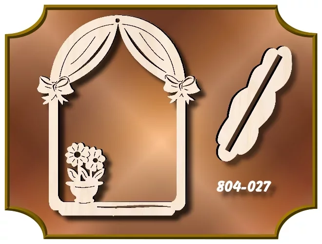 Klöppelrahmen Bogen mit Vorhang und Blumentopf