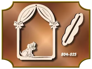 Klöppelrahmen Bogen mit Vorhang und Hund