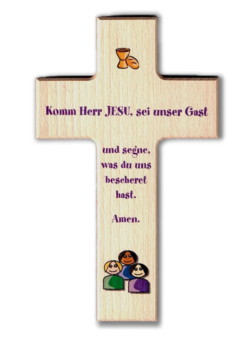 Kreuz aus Buchenholz "Komm Herr Jesu....."