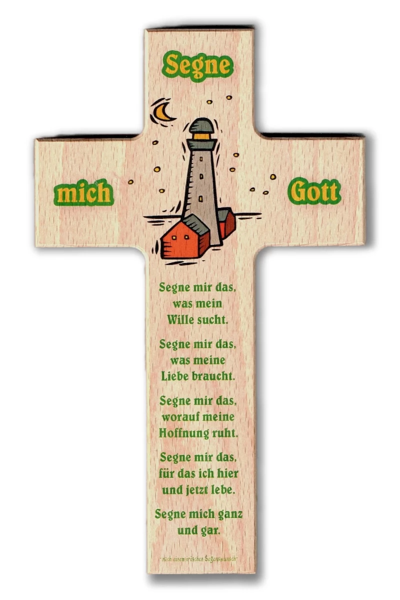 Kreuz aus Buchenholz "Segne mich Gott"