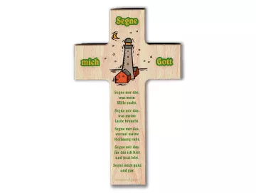 Kreuz aus Buchenholz "Segne mich Gott"