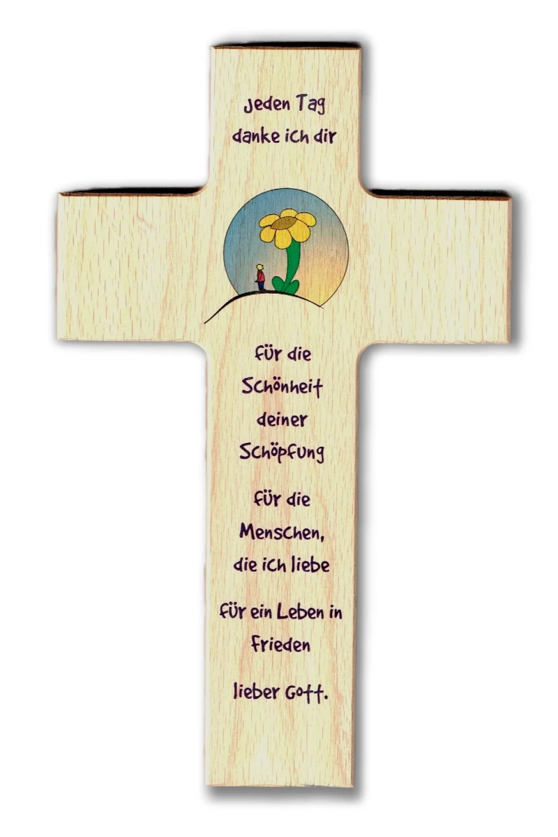 Kreuz aus Buchenholz "Jeden Tag danke ich dir"