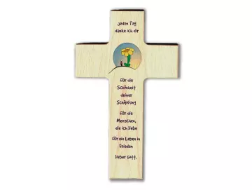 Kreuz aus Buchenholz "Jeden Tag danke ich dir"