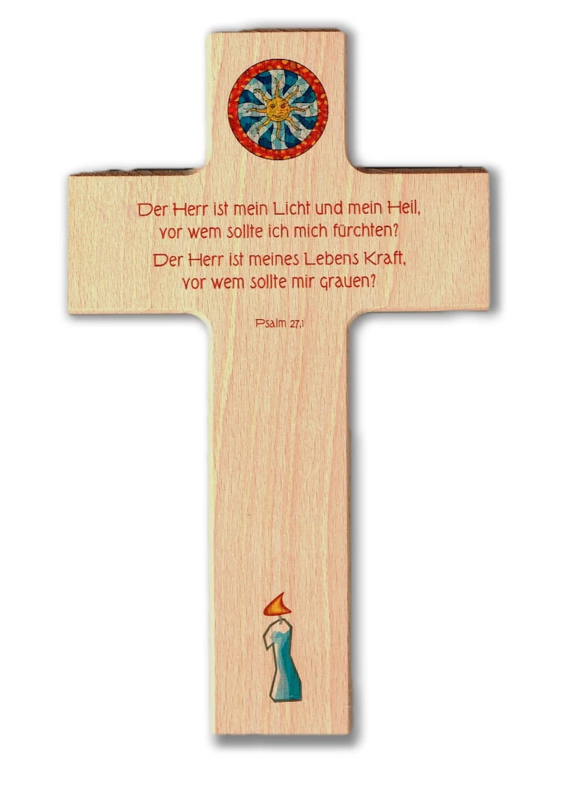 Kreuz aus Buchenholz "Der Herr ist mein Licht"