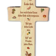 Kreuz aus Buchenholz "Lieber Gott, lass mich beim Essen........"