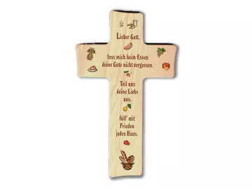 Kreuz aus Buchenholz "Lieber Gott, lass mich beim Essen........"