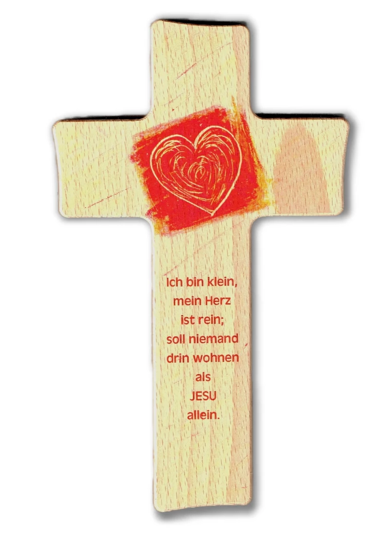 Kreuz aus Buchenholz "Ich bin klein......"
