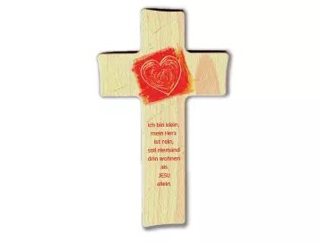 Kreuz aus Buchenholz "Ich bin klein......"