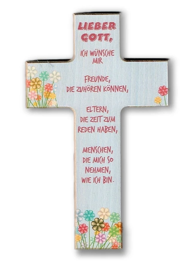 Kreuz aus Buchenholz "Lieber Gott ich wünsche mir........"