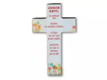 Kreuz aus Buchenholz "Lieber Gott ich wünsche mir........"