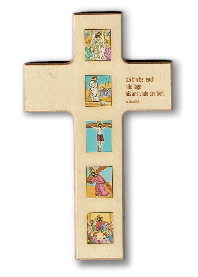 Kreuz aus Buchenholz "Ich bin bei euch alle Tage........."