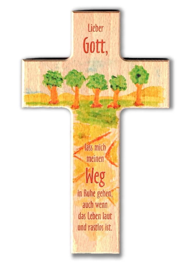Kreuz aus Buchenholz "Lieber Gott lass mich meinen Weg"