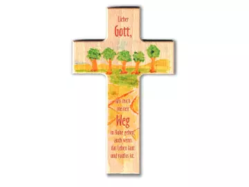 Kreuz aus Buchenholz "Lieber Gott lass mich meinen Weg"