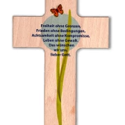 Kreuz aus Buchenholz "Freiheit ohne Grenzen"