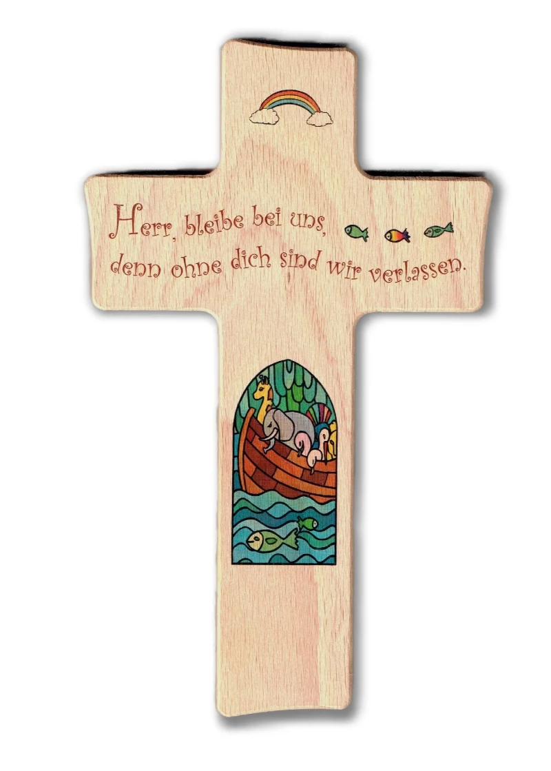 Kreuz aus Buchenholz "Herr, bleibe bei uns......"