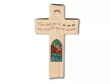 Kreuz aus Buchenholz "Herr, bleibe bei uns......"
