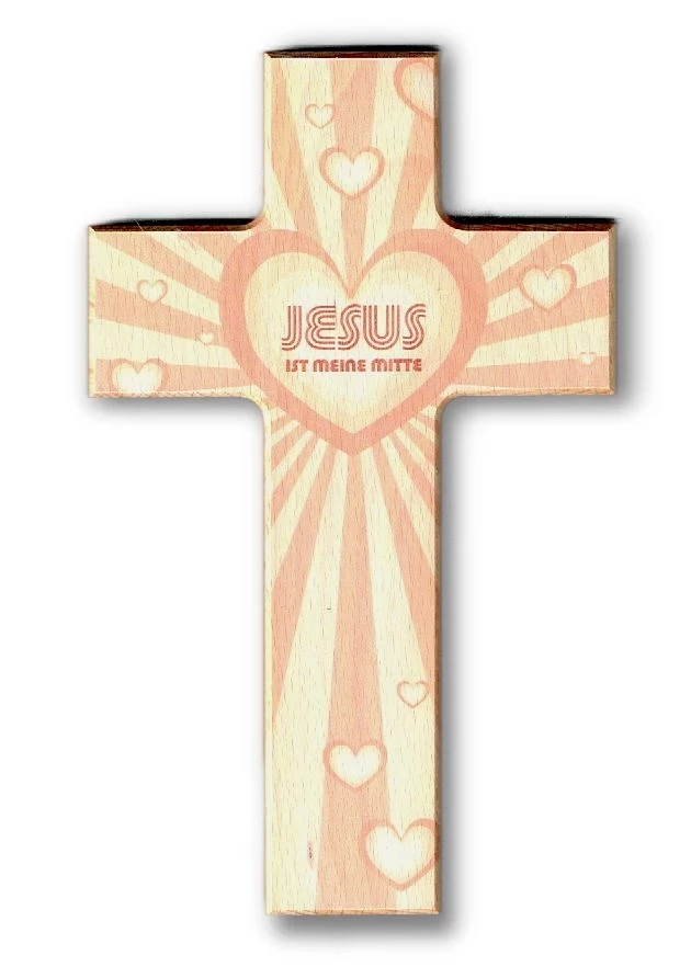 Kreuz aus Buchenholz "JESUS ist meine Mitte"