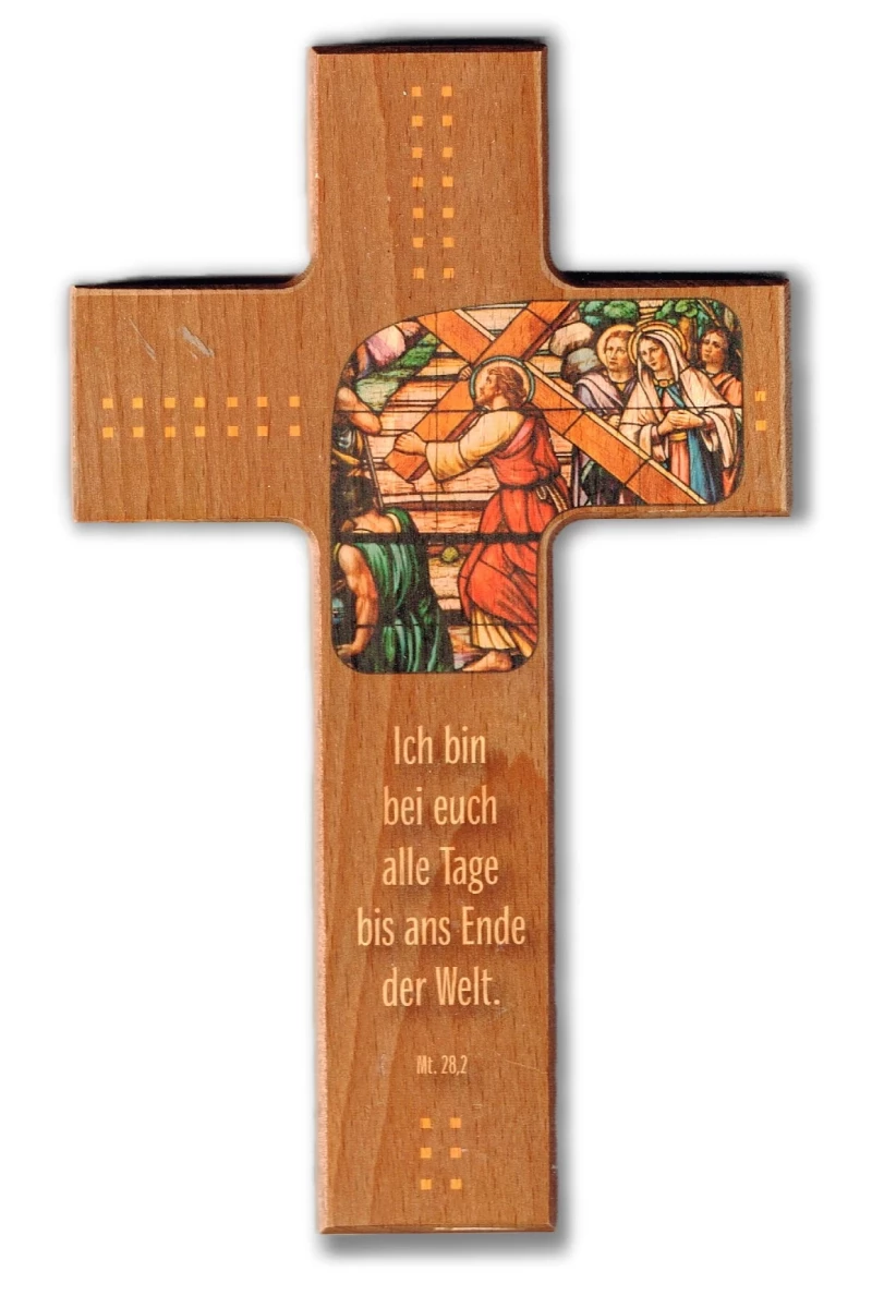 Kreuz aus Buchenholz "Ich bin bei euch alle Tage........."
