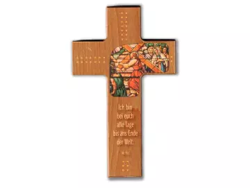 Kreuz aus Buchenholz "Ich bin bei euch alle Tage........."
