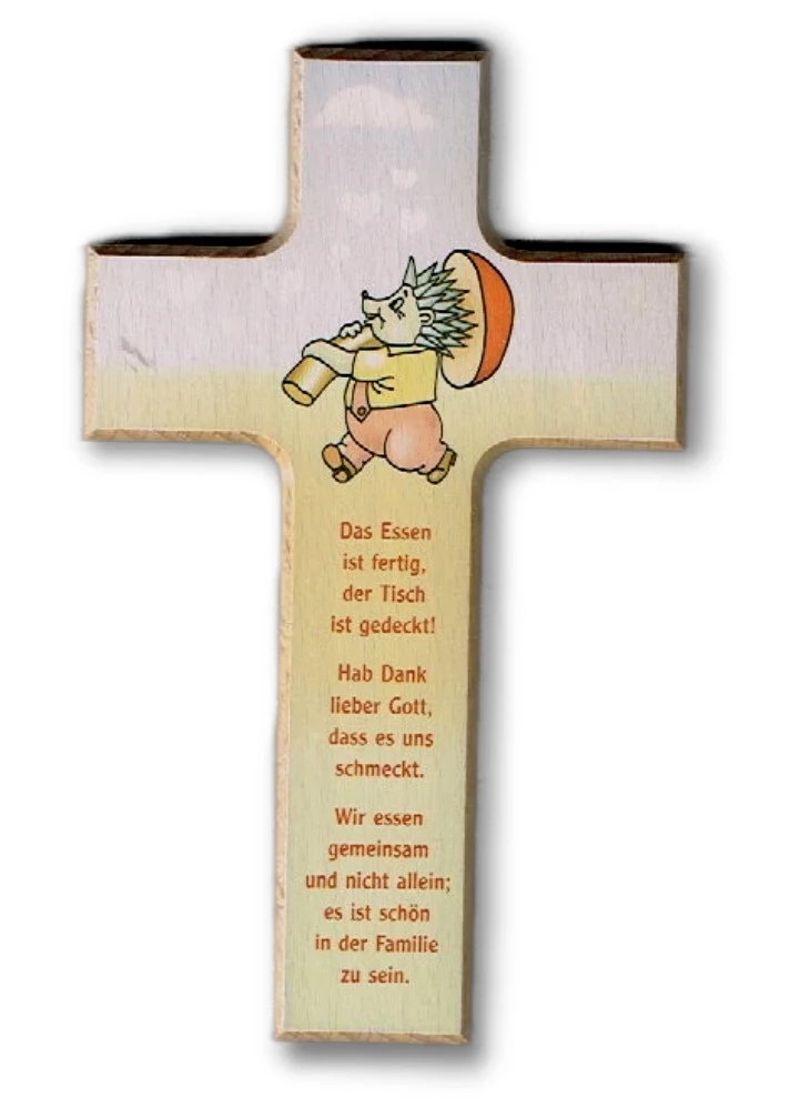 Kreuz aus Buchenholz "Das Essen ist fertig..."