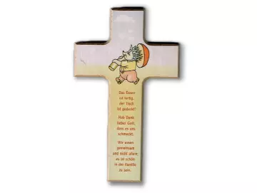 Kreuz aus Buchenholz "Das Essen ist fertig..."