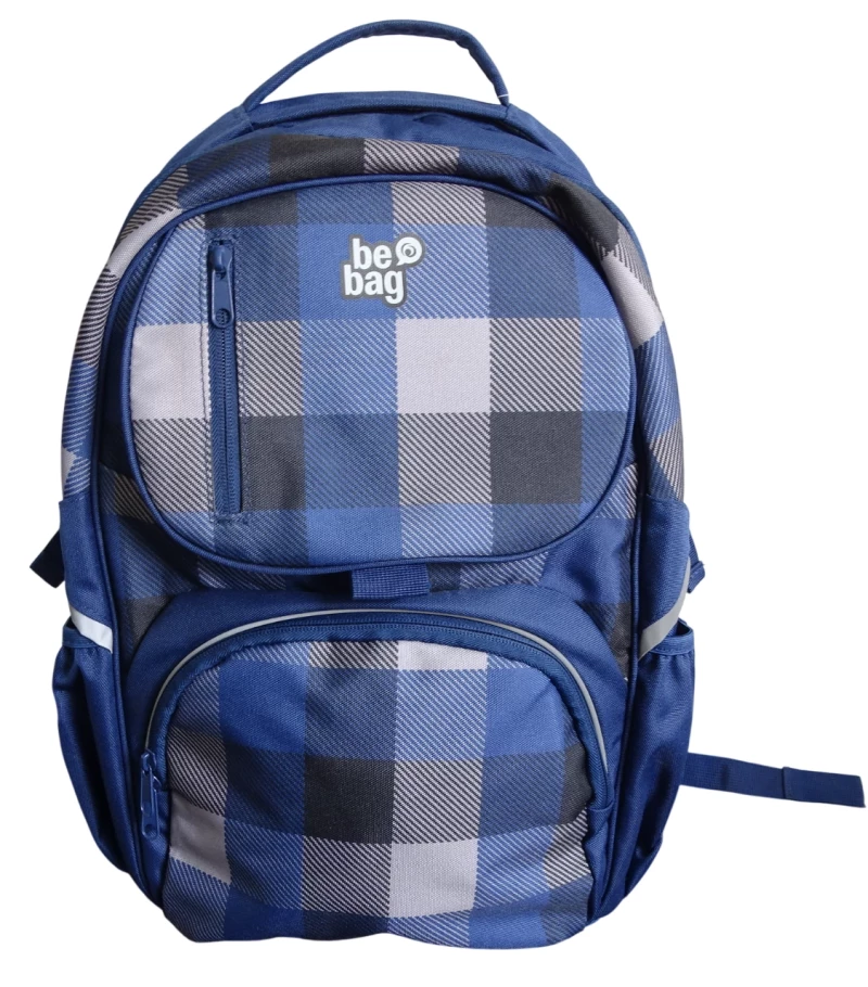 Rucksack Schulrucksack BE-BAG KARO-BLAU