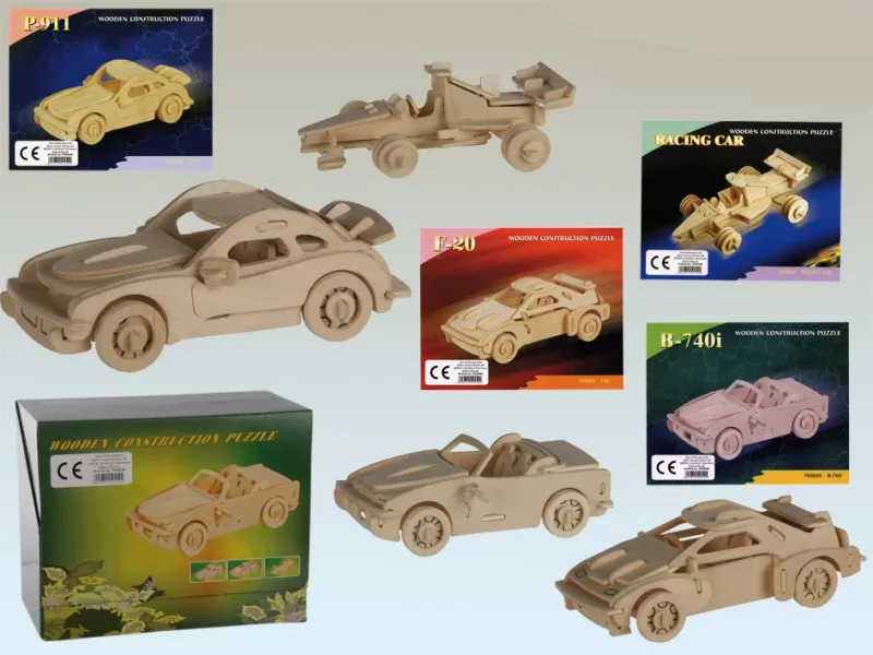 3er-Set Holzpuzzle 3D AUTOS