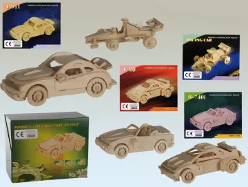 3er-Set Holzpuzzle 3D AUTOS